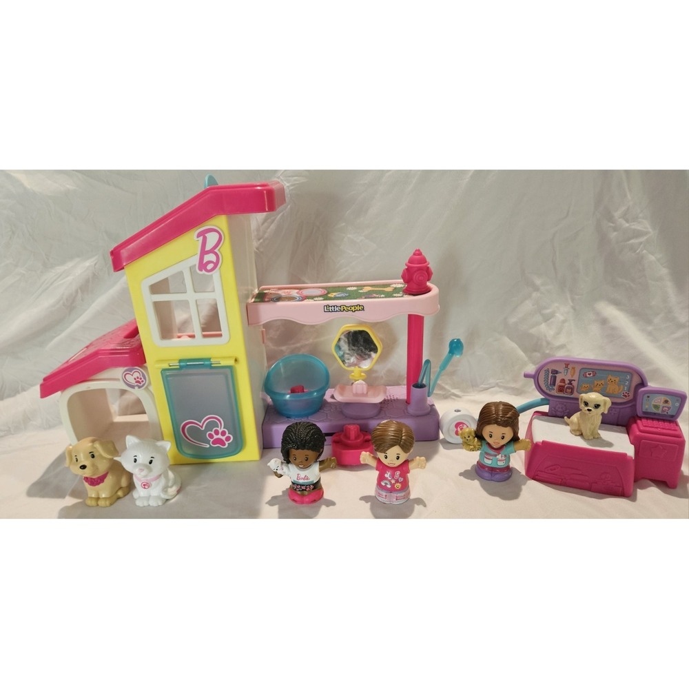 Fisher Price Little People Barbie Pet Care Center Vet Playset Dog Cat Figures...